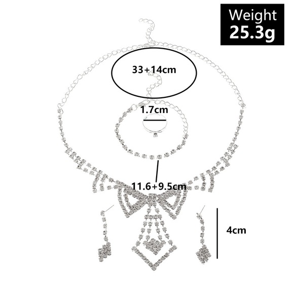 Silver Rhinestone Tie Necklace Bracelet Earrings and Ring Set - Picture 4 of 4